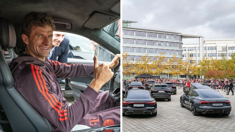 Der FC Bayern-Star in seinem elektrischen Audi.